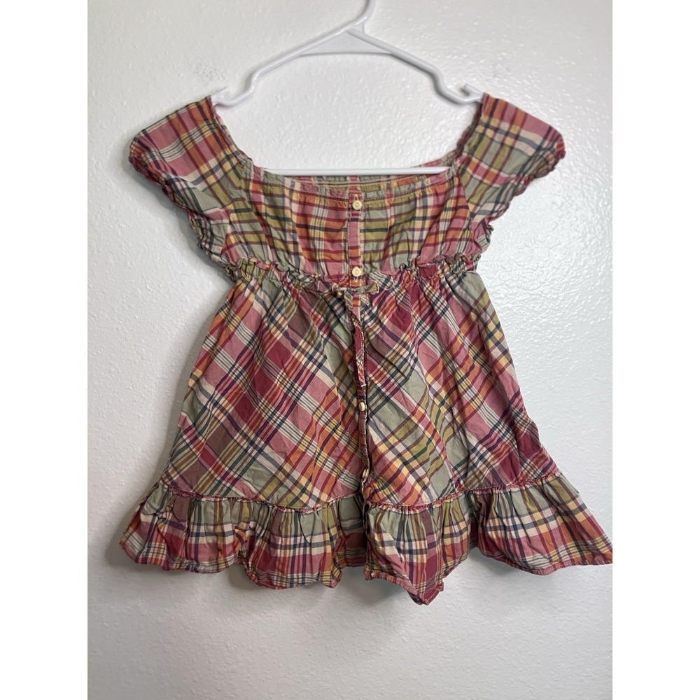 Ralph Lauren Toddler Girls Plaid Cottagecore Dainty Ruffle Button Up Dress 24M